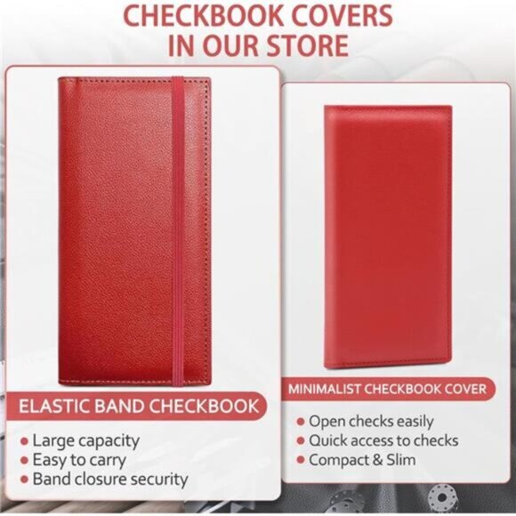 Leather Checkbook Cover for Top (RED with Strap) - Picture 3 of 6